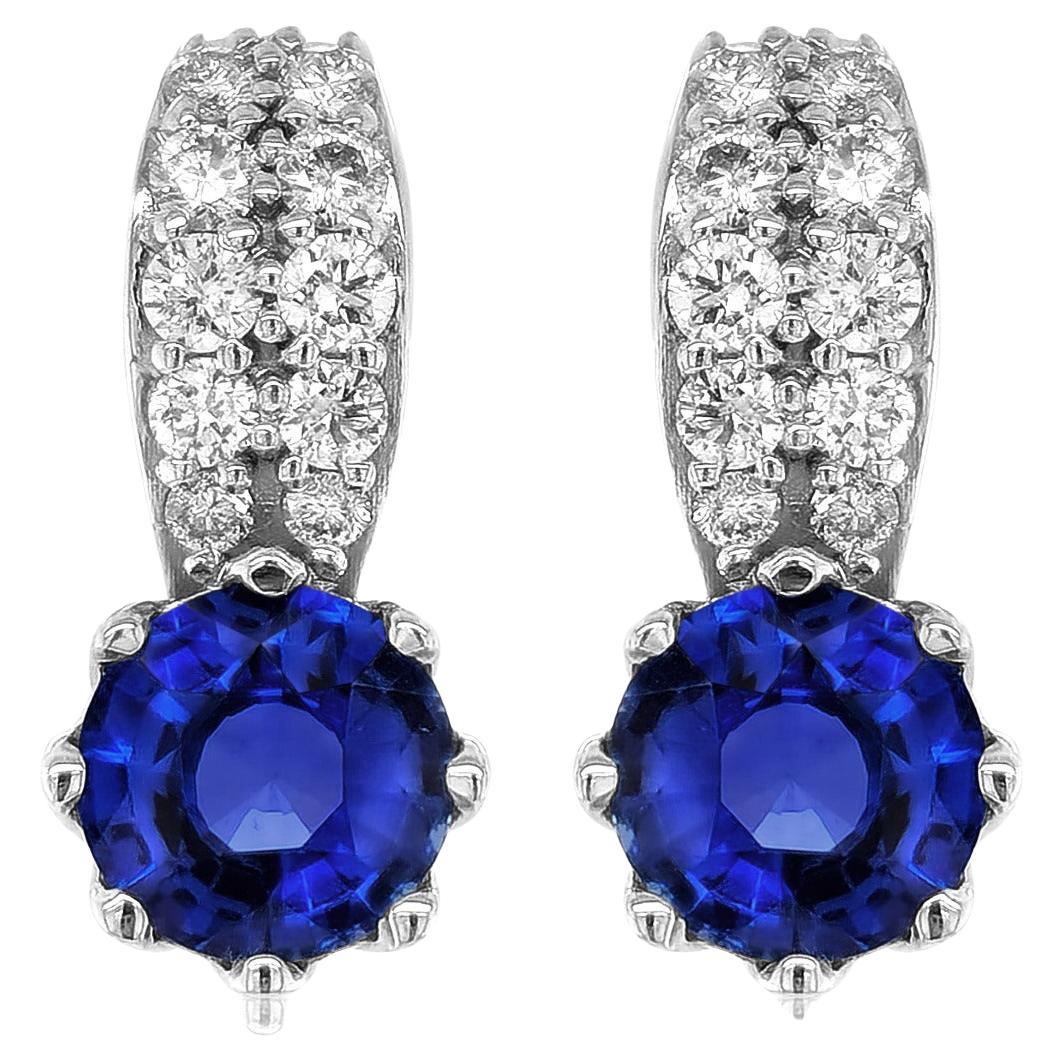 Natural Blue Sapphires 1.75 Carat Earrings with Diamonds