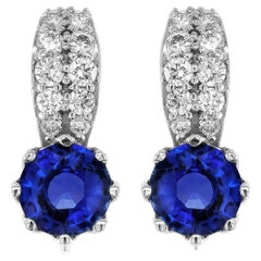 Natural Blue Sapphires 1.75 Carat Earrings with Diamonds