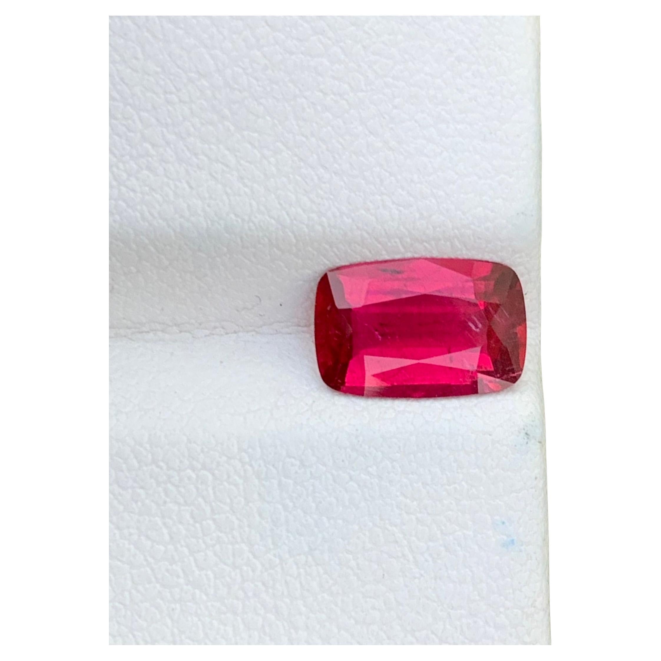 Loose Rubellite Tourmaline 
Weight: 1.75 Carats 
Dimension: 10x6.6x3.5 Mm
Origin: Africa
Shape: Oval
Cut: Cushion
Color: Red 
Treatment: Non
Certificate: On Demand 
Rubellite tourmaline, often regarded as the 