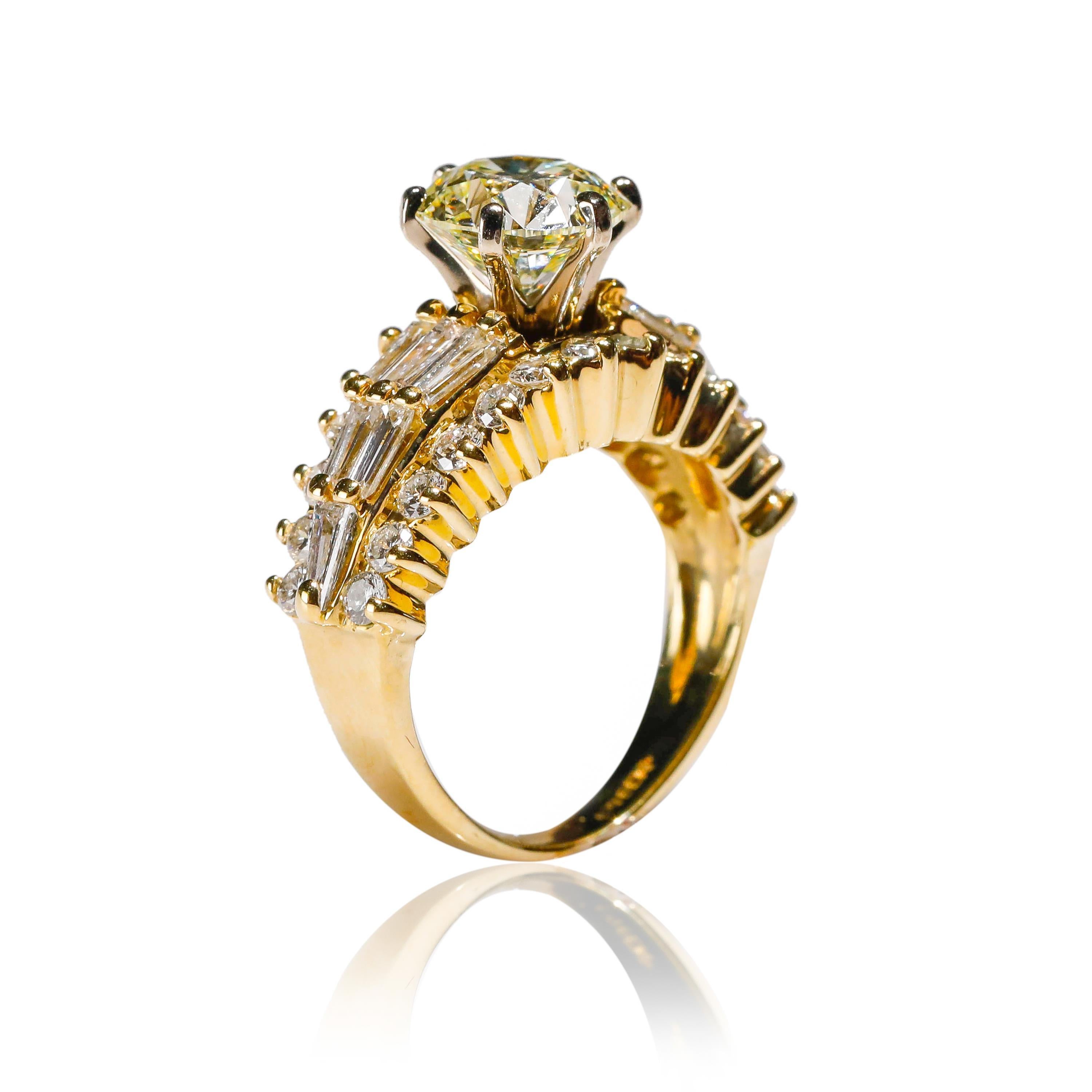 Victorian 1.75 Carat Baguette 2.95 Carat Round Diamond Engagement Ring 18 Karat White Gold