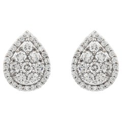 1.75 Ct Brilliant Cut Diamond Pear Shaped Halo Cluster Stud Earrings in 18K Gold