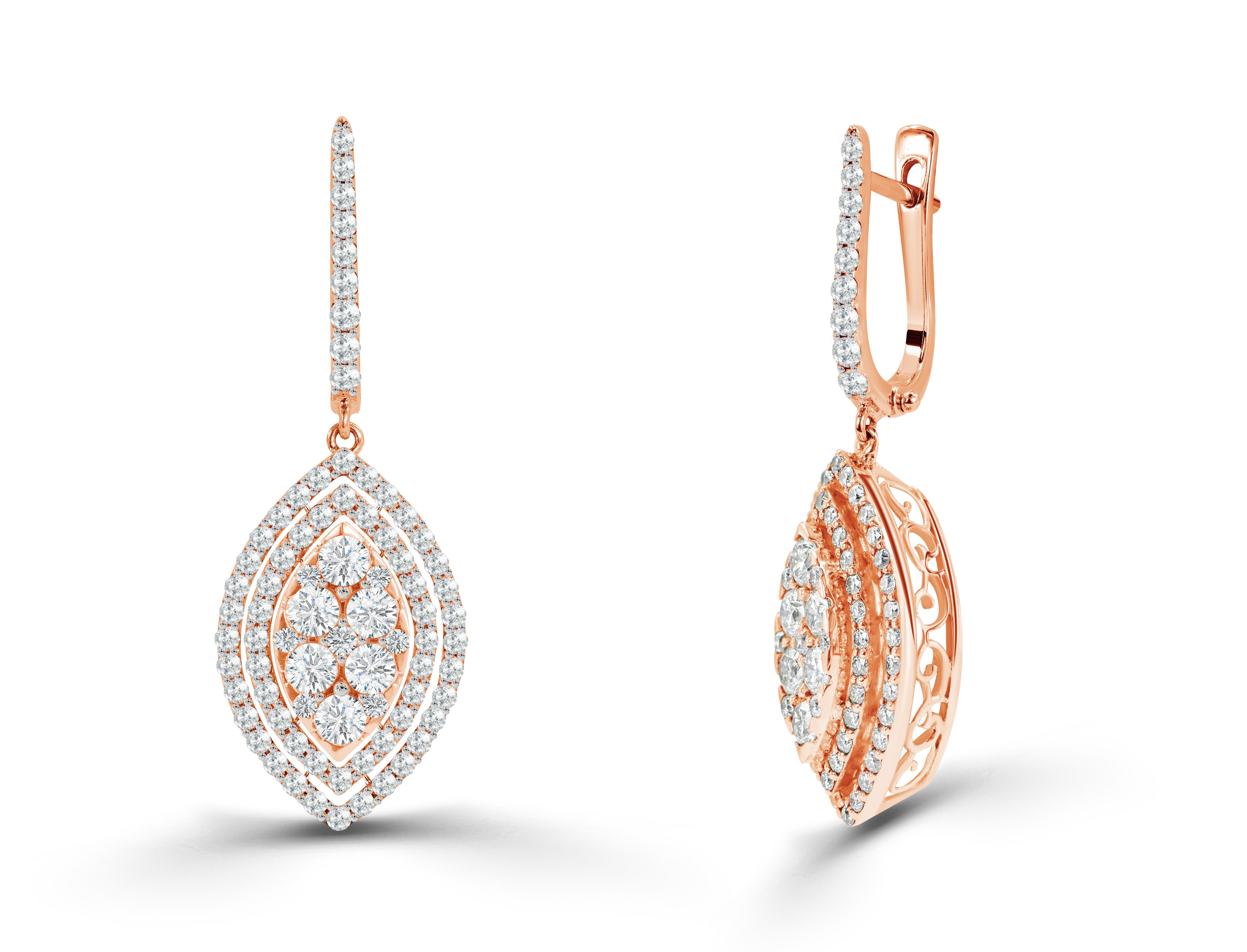 1.75 Ct Diamond Marquise shaped Drop Earrings in 18K Gold, Round Brilliant cut diamond earrings, Natural Diamond Earrings, Cluster dangle earrings, Heavy End Earrings.

Jewels By Tarry presents to you a beautiful Earring collection with natural