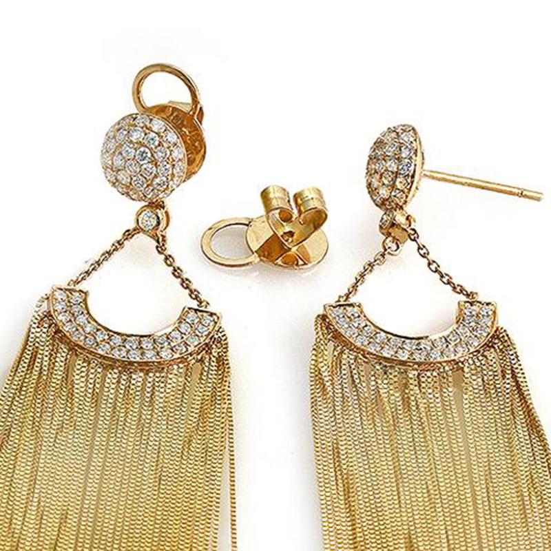 1.75 CT Diamonds in 18K Yellow Gold Waterfalls Drop Earrings For Sale 1