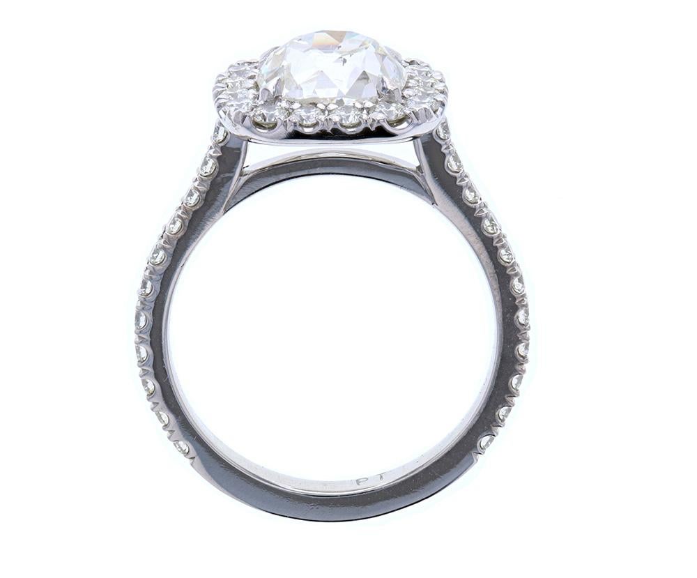 Early Victorian 1.75 Carat GIA Old Miner Diamond Engagement Ring with Diamond Halo and Pave For Sale