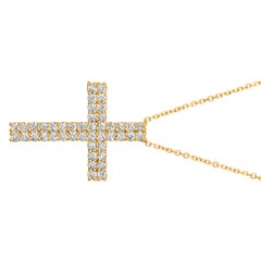 1.75 Carat Natural Diamond Cross Pendant Necklace 14 Karat Gold G SI Chain