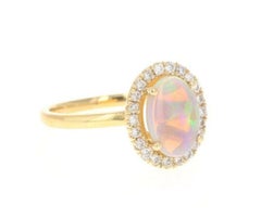 1.75 Ct Natural Impressive Ethiopian Opal and Diamond 14K Solid Yellow Gold Ring