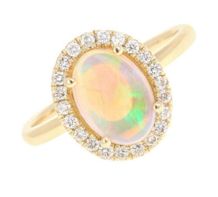 1.75 Ct Natural Impressive Ethiopian Opal and Diamond 14K Solid Yellow Gold Ring In New Condition For Sale In Los Angeles, CA
