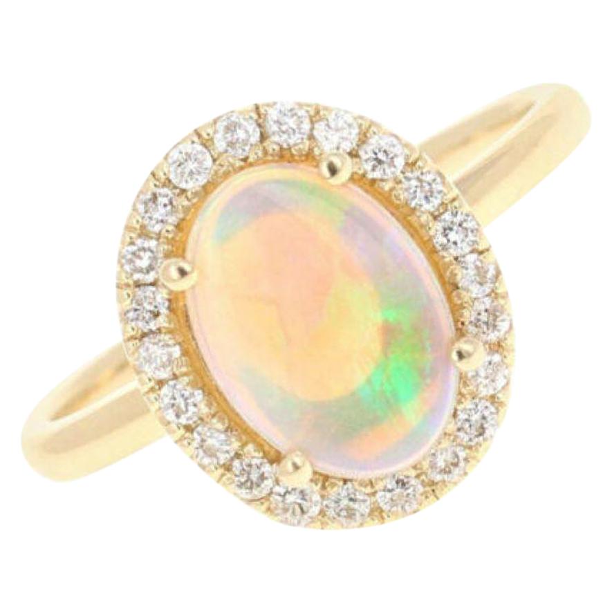 1.75 Ct Natural Impressive Ethiopian Opal and Diamond 14K Solid Yellow Gold Ring For Sale