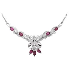 1.75 ct Red Natural Rubies with 0.22 Ct Natural White Diamonds Collier