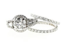 1.75 CT Round Diamond Engagement Ring, Diamond Halo and Tapered Baguettes (GIA)