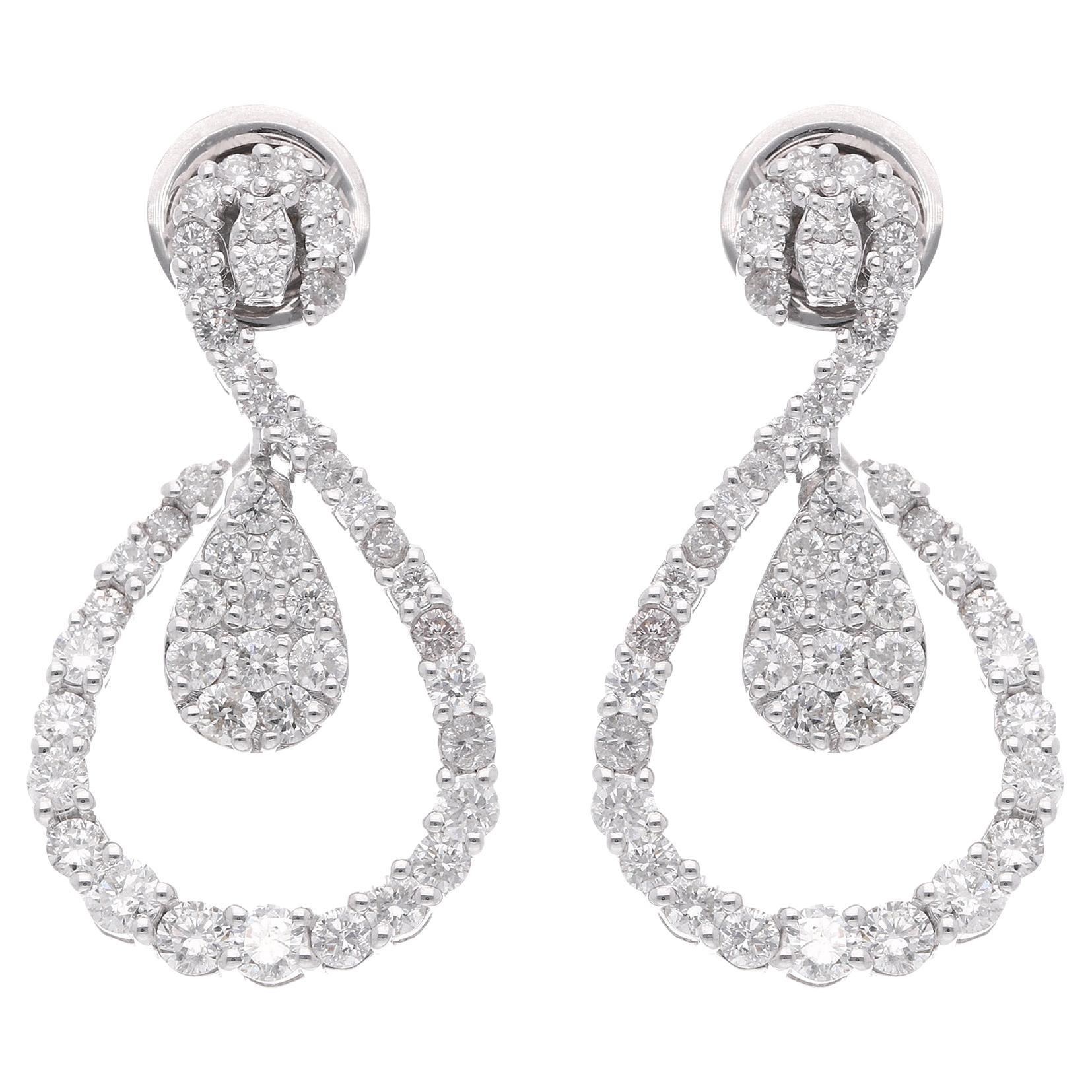 1.75 Ct SI Clarity HI Color Diamond Dangle Earrings 18 Karat White Gold Jewelry