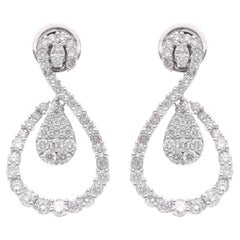1.75 Ct SI Clarity HI Color Diamond Dangle Earrings 18 Karat White Gold Jewelry