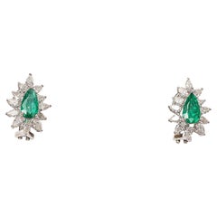 1.75 Cts Diamonds and 1.74 Cts Natural Emerald Stud Earring in 18K Gold