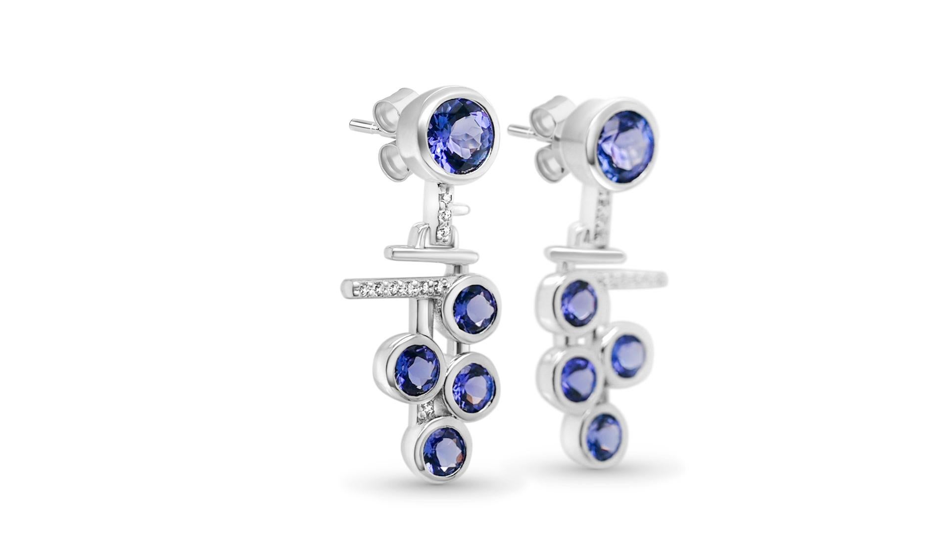 Art Deco 1.50 Cts Round Tanzanite Drop Dangle Earrings 925 Sterling Silver Bridal Earring For Sale