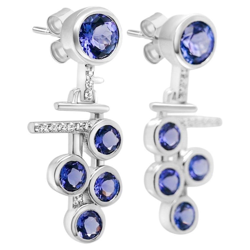 1.50 Cts Round Tanzanite Drop Dangle Earrings 925 Sterling Silver Bridal Earring