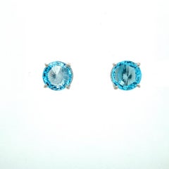 17.5 CTW Everyday Blue Topaz Solitaire Stud Earrings in Sterling Silver for Her