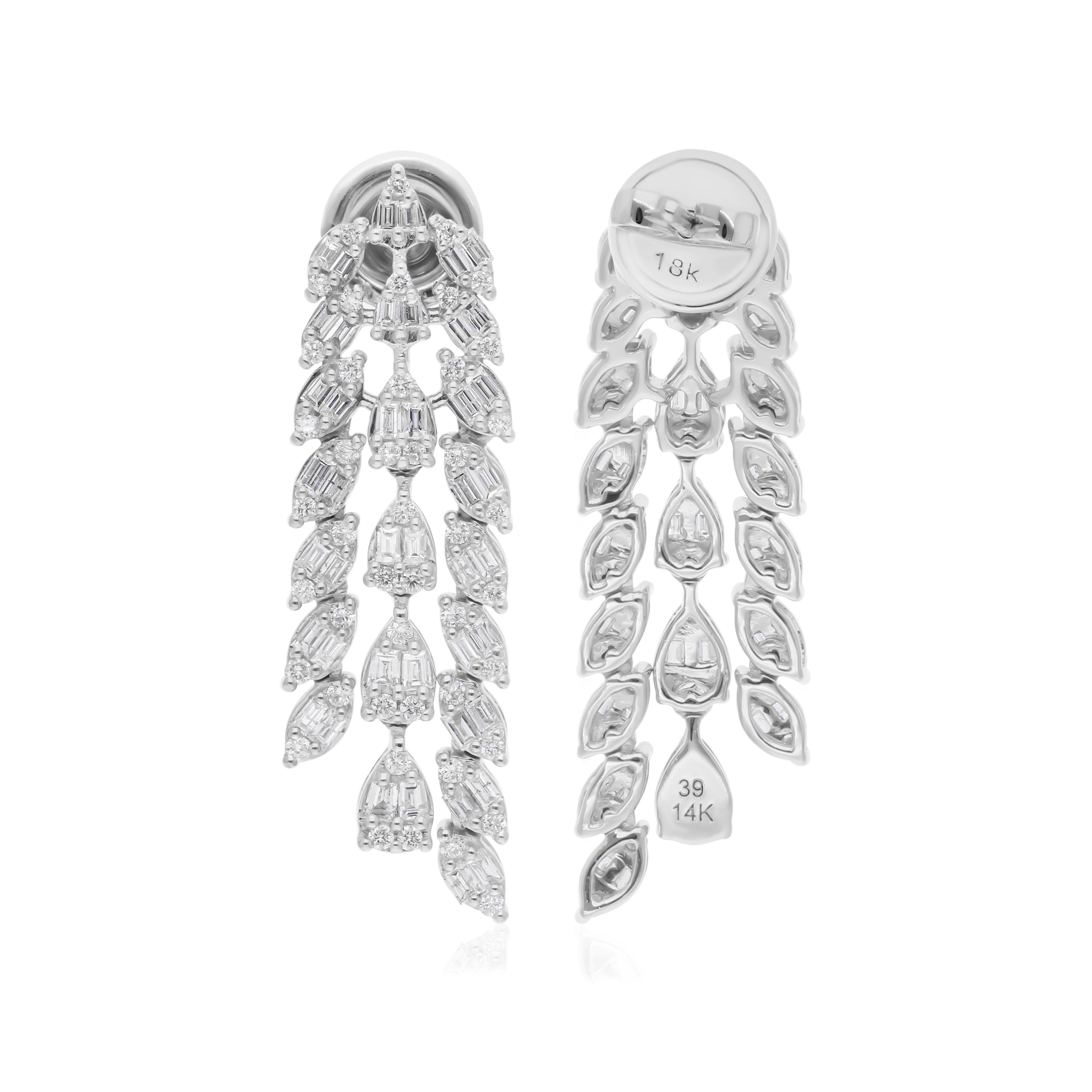Taille mixte 1.75 CTW SI/HI Diamond Dangle Drop Ears for Her 14 Karat White Gold en vente