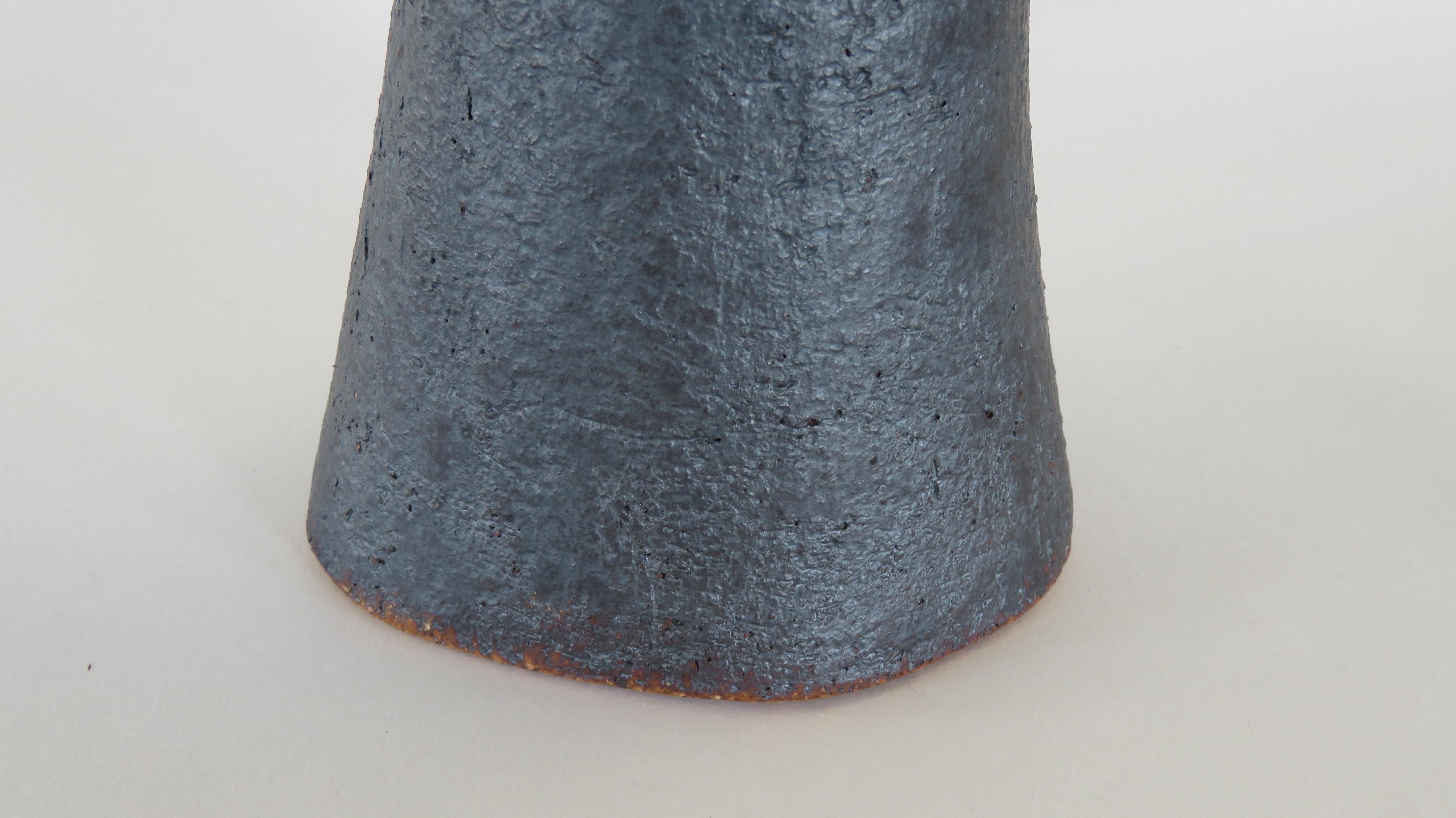 Ceramic Tall Tubular Metallic Black Stoneware Vase, Hand Built, 17.5 Inches Tall