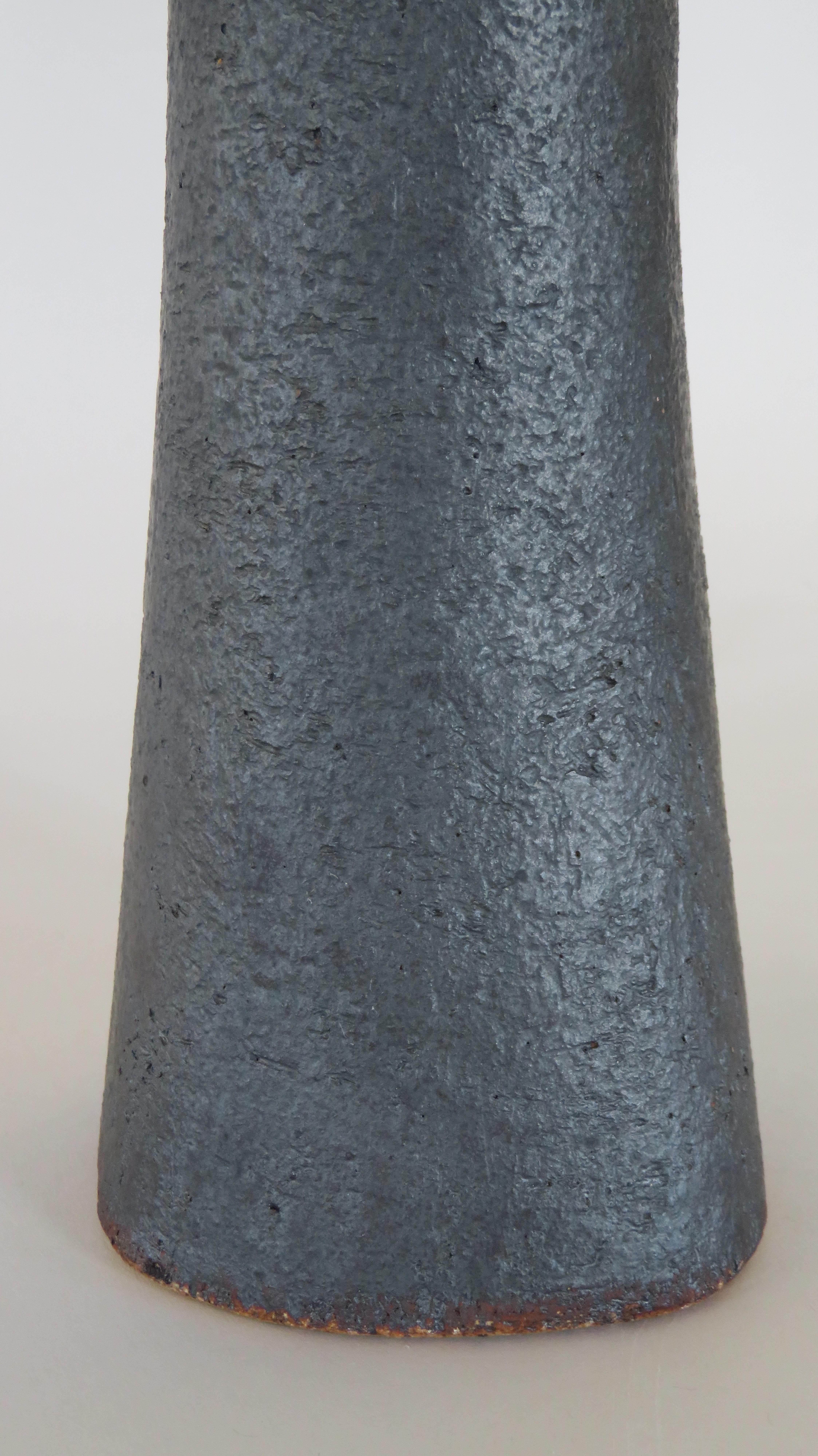 Tall Tubular Metallic Black Stoneware Vase, Hand Built, 17.5 Inches Tall 1