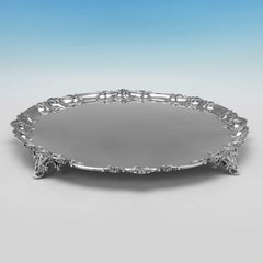 17.5 inch Victorian sterling silver salver made in 1839 by Robert Hennell III