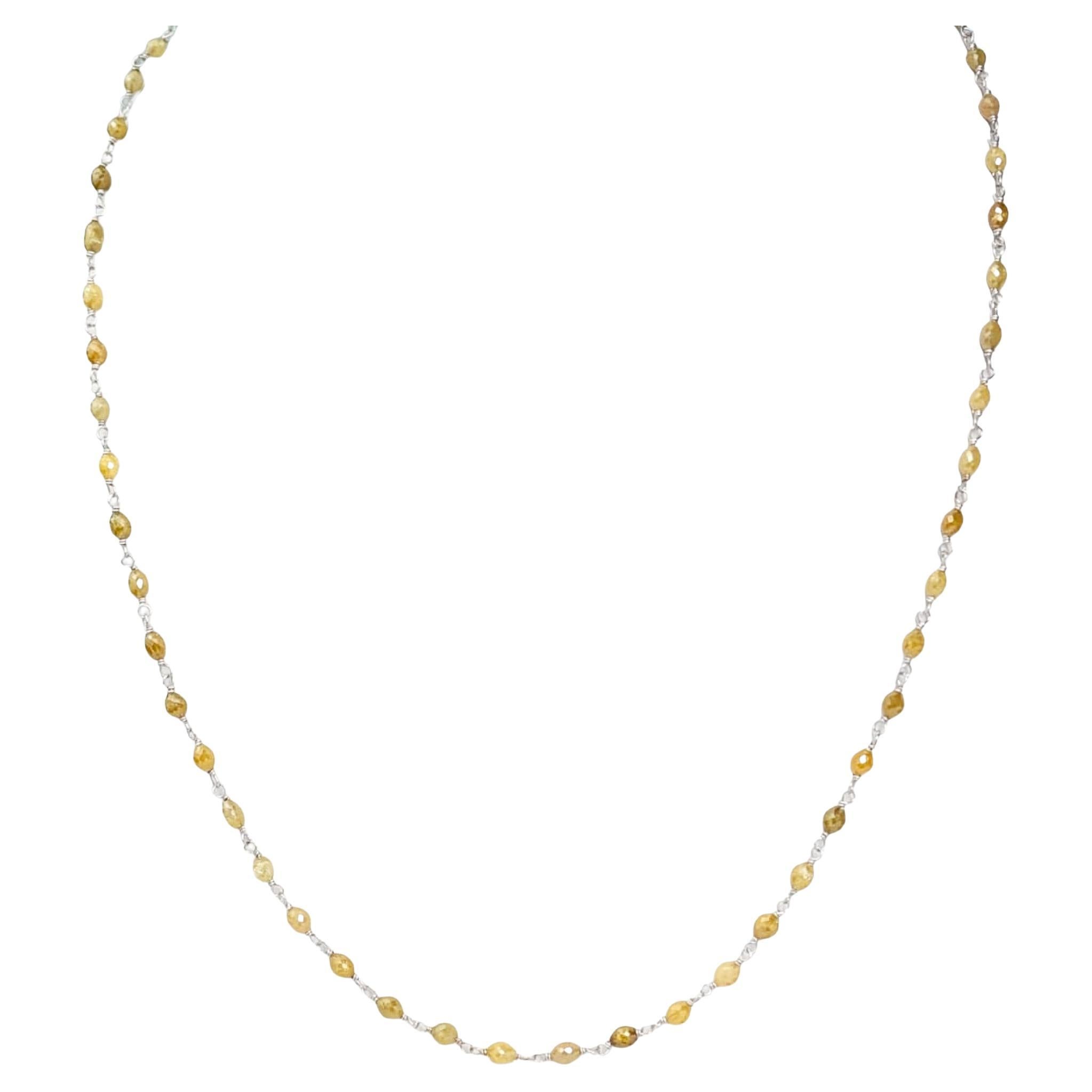 17.5" Natural Yellow Diamond (12.00 Carat) Necklace in 14 Karat White Gold
