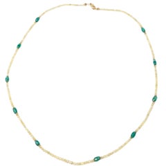 17.5" Natural Yellow Diamond(18.00ct) and Emerald Strand Necklace in 14KY Gold