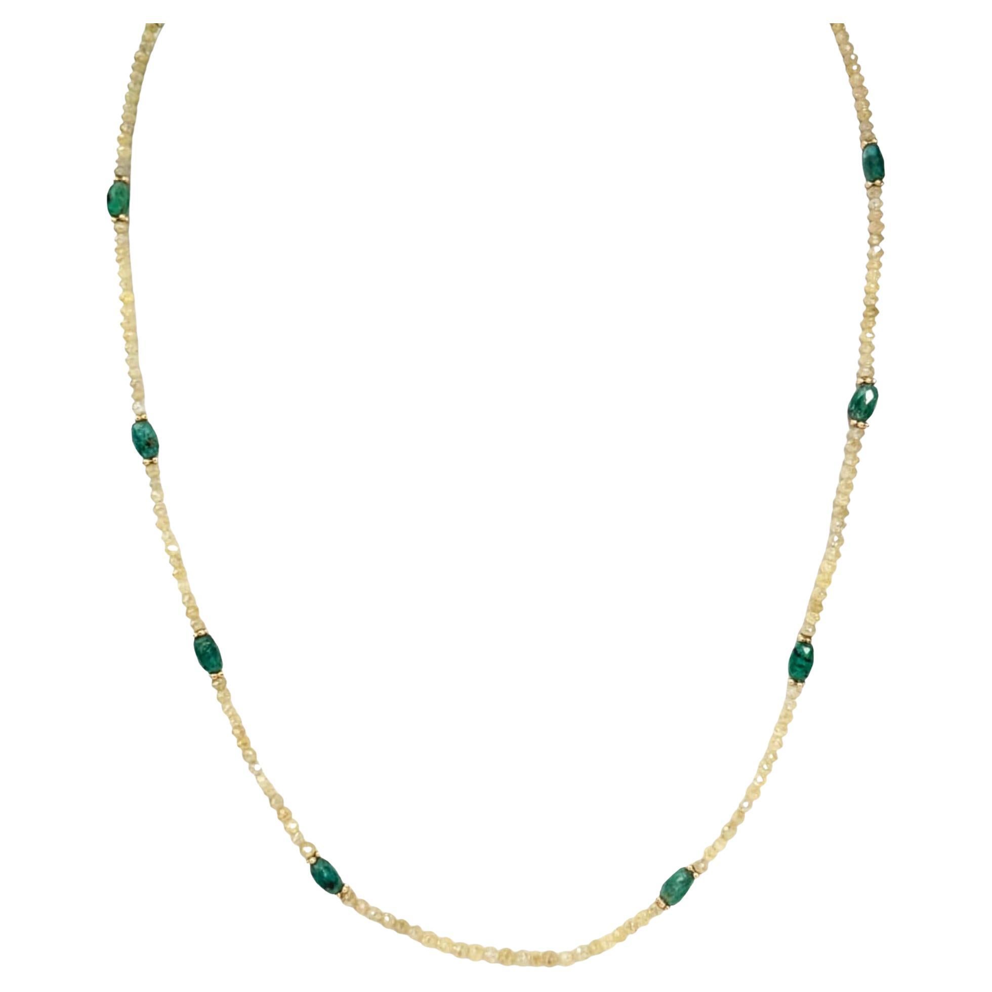 17,5" Natürlicher gelber Diamant (18,00ct) und Smaragd Strang Halskette in 14KY Gold