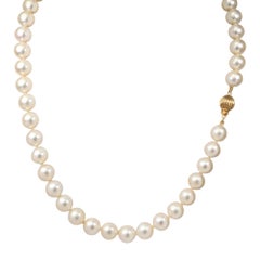 Vintage Japanese Akoya Pearl Necklace, 14K Yellow Goldfill Clasp, 17.5"