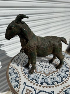17.5" Vintage Patinated Bronze Goat Sculp[ture