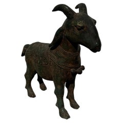 17.5" Vintage Patinated Bronze Goat Sculp[ture