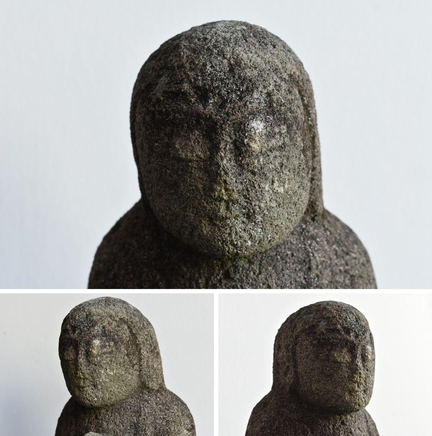 Edo 1750-1850 Japanese Old Stone Carving God / like a Stone Buddha / Garden Figurine