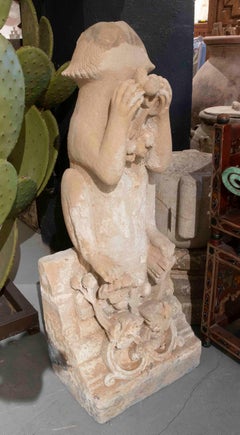 1550 Architectural Gargoyle Carved in Stone in Primitivist Style