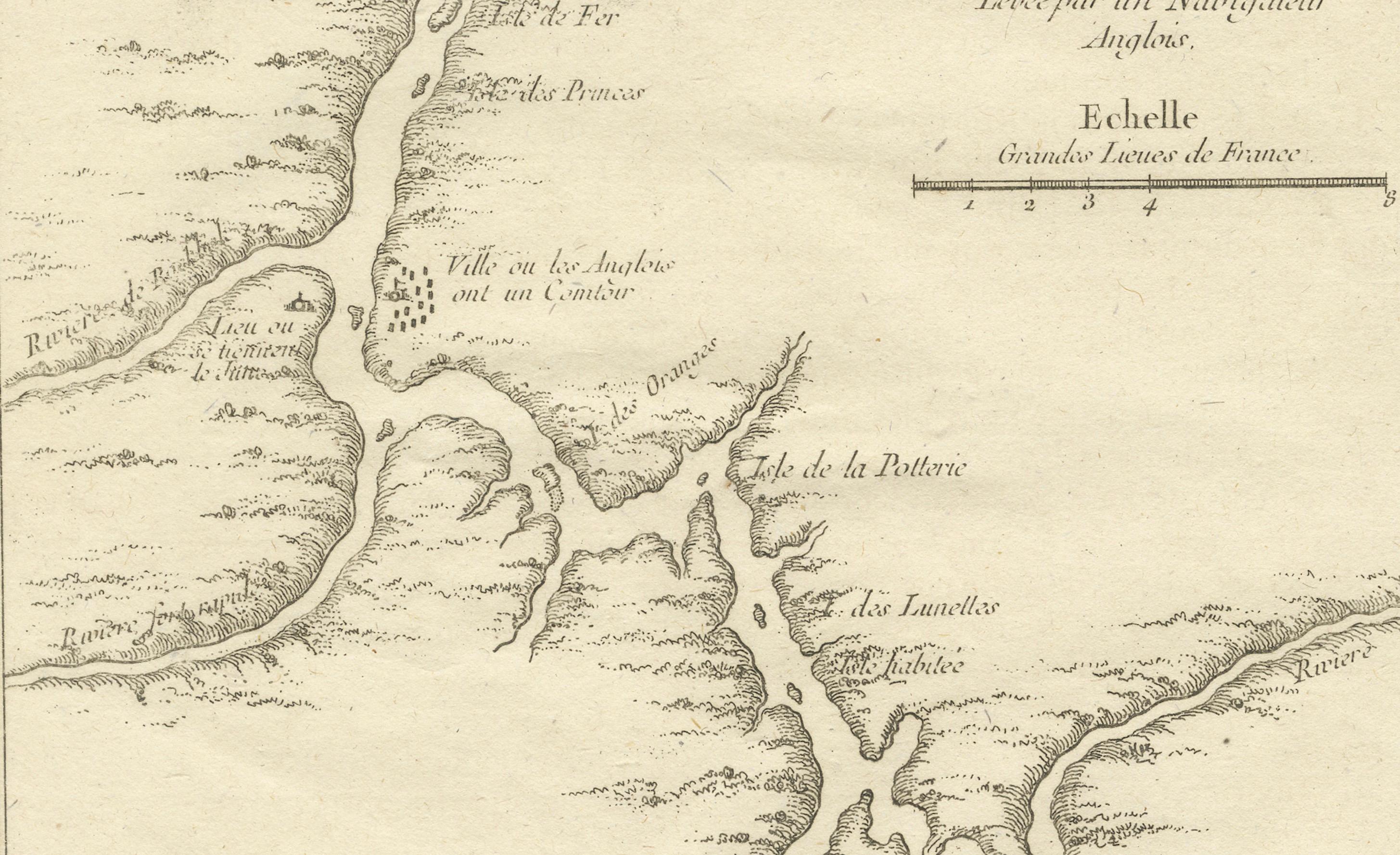 Gravé Carte Bellin de la rivière rouge (rive Tonkin) et de Hanoi, Vietnam, 1750 en vente