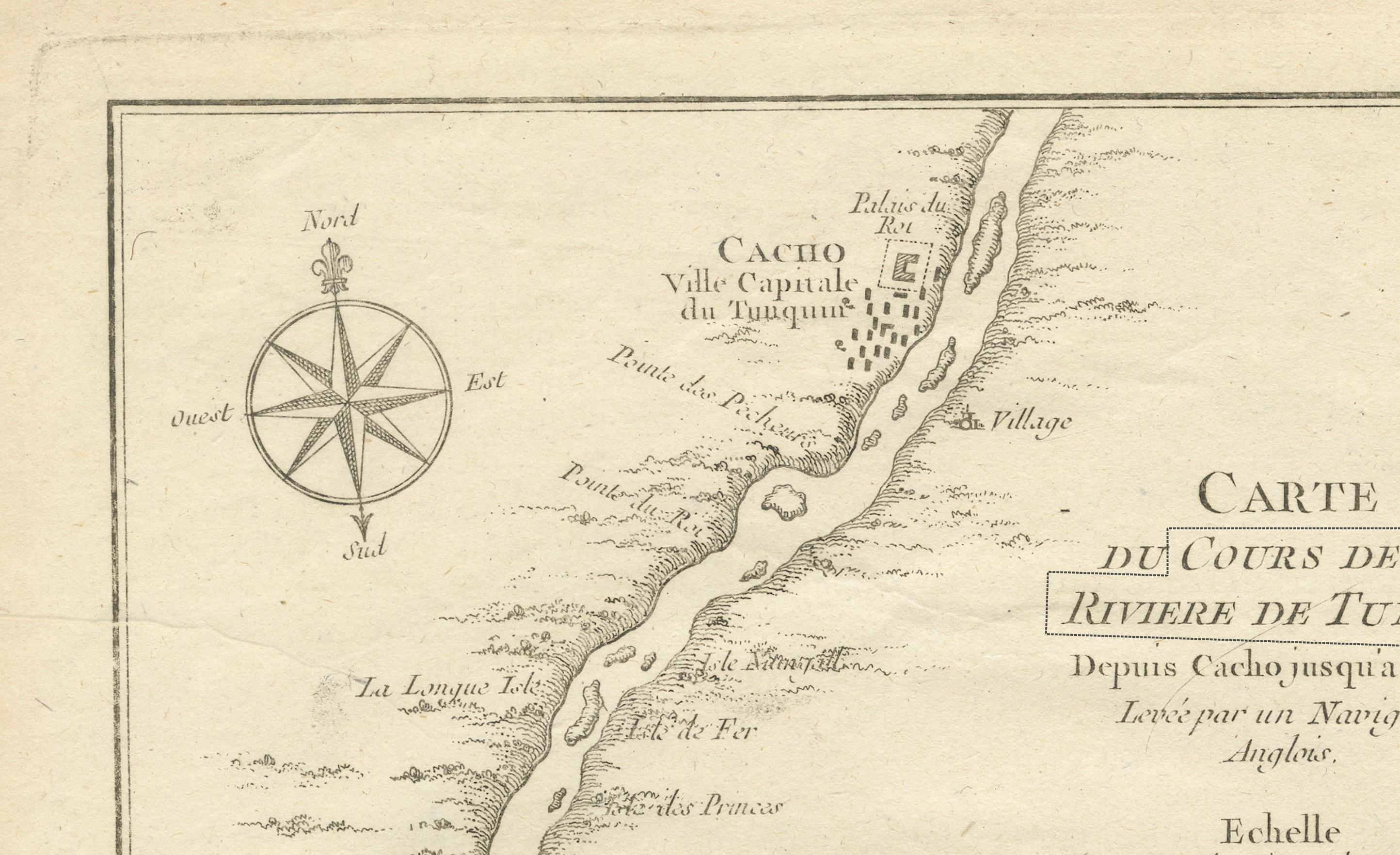 Carte Bellin de la rivière rouge (rive Tonkin) et de Hanoi, Vietnam, 1750 Bon état - En vente à Langweer, NL