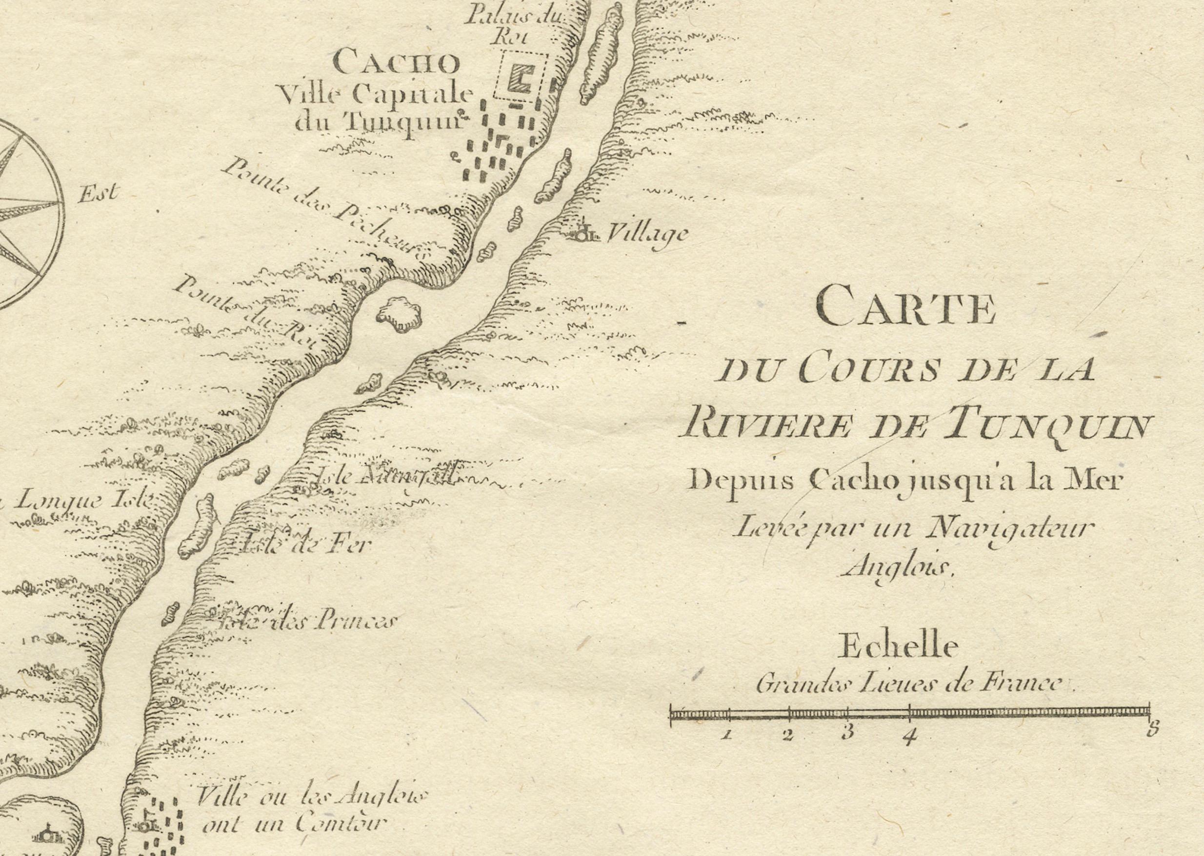 Milieu du XVIIIe siècle Carte Bellin de la rivière rouge (rive Tonkin) et de Hanoi, Vietnam, 1750 en vente