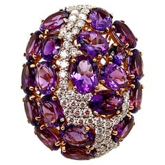 17.50 Carat Natural Oval-Cut Amethysts & White Diamond Pink Gold Engagement Ring