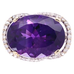 17.50 Carat Siberian Amethyst and Diamond Art Deco Revival Gold Ring