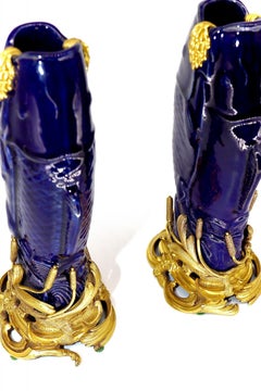 1750 Circa, a Pair of Mounted Porcelain Karp Shaped Vases