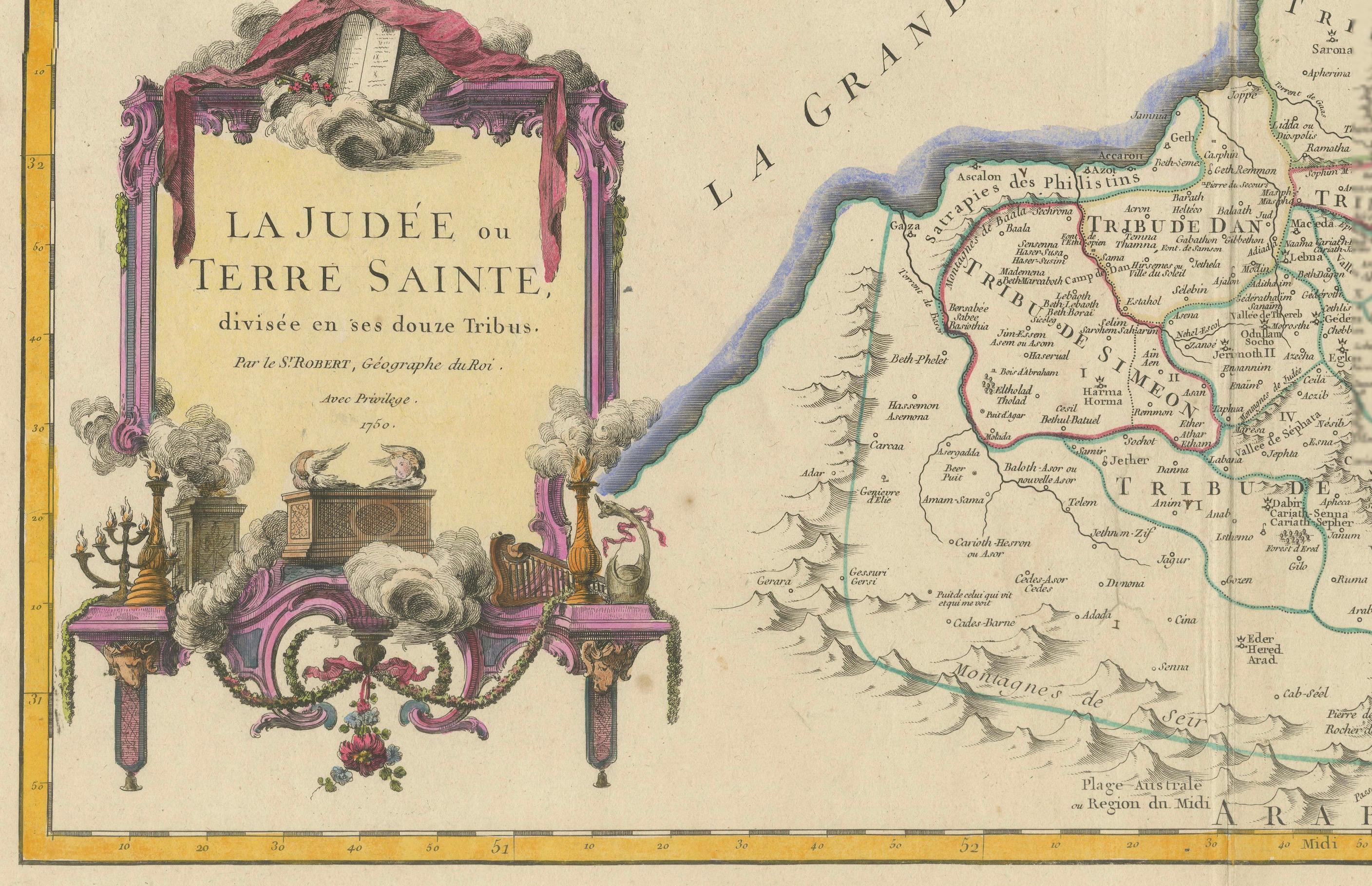 Gravé Map of the Holy Land : The Land of Canaan and the Twelve Tribes, 1750 en vente