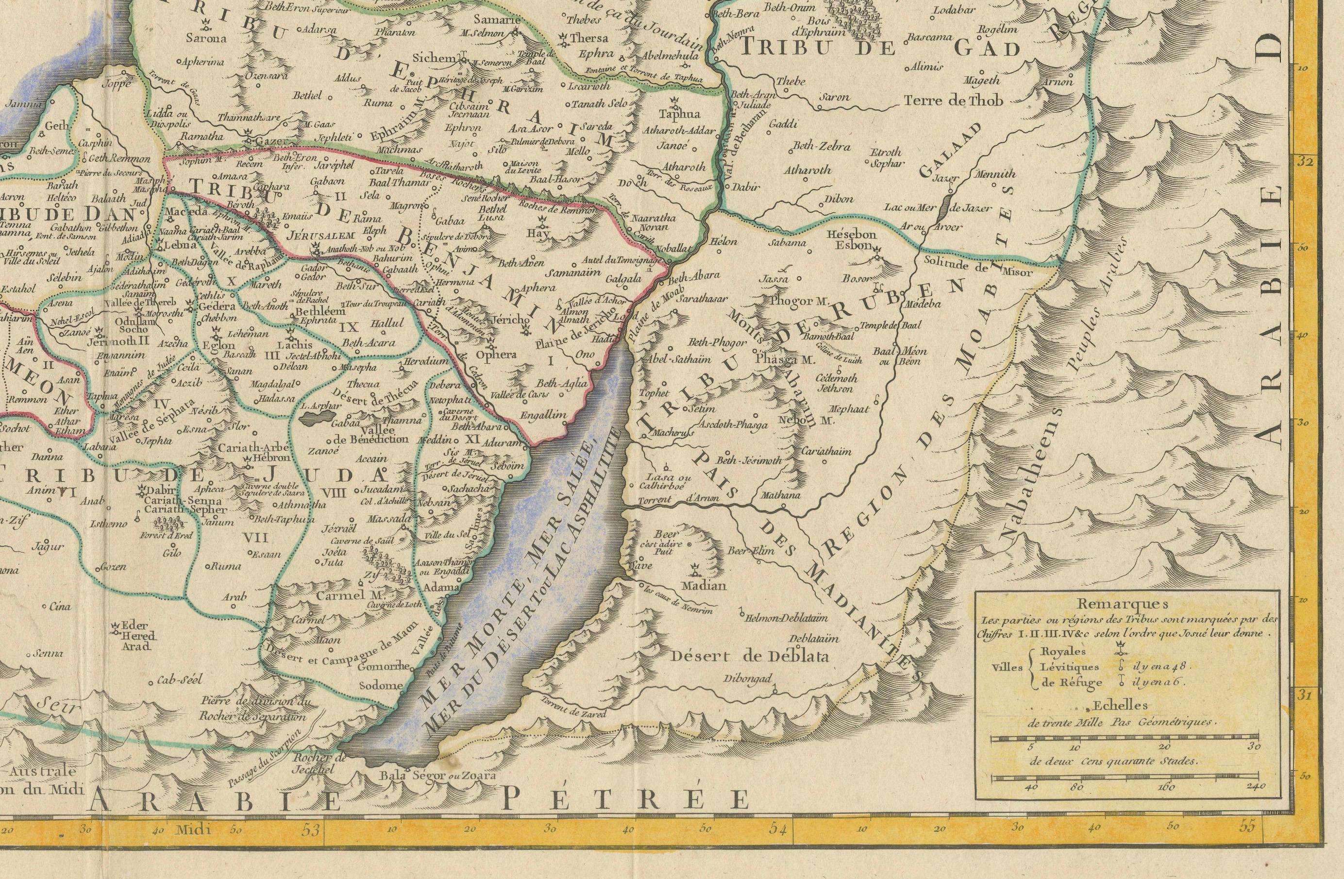 Map of the Holy Land : The Land of Canaan and the Twelve Tribes, 1750 Bon état - En vente à Langweer, NL