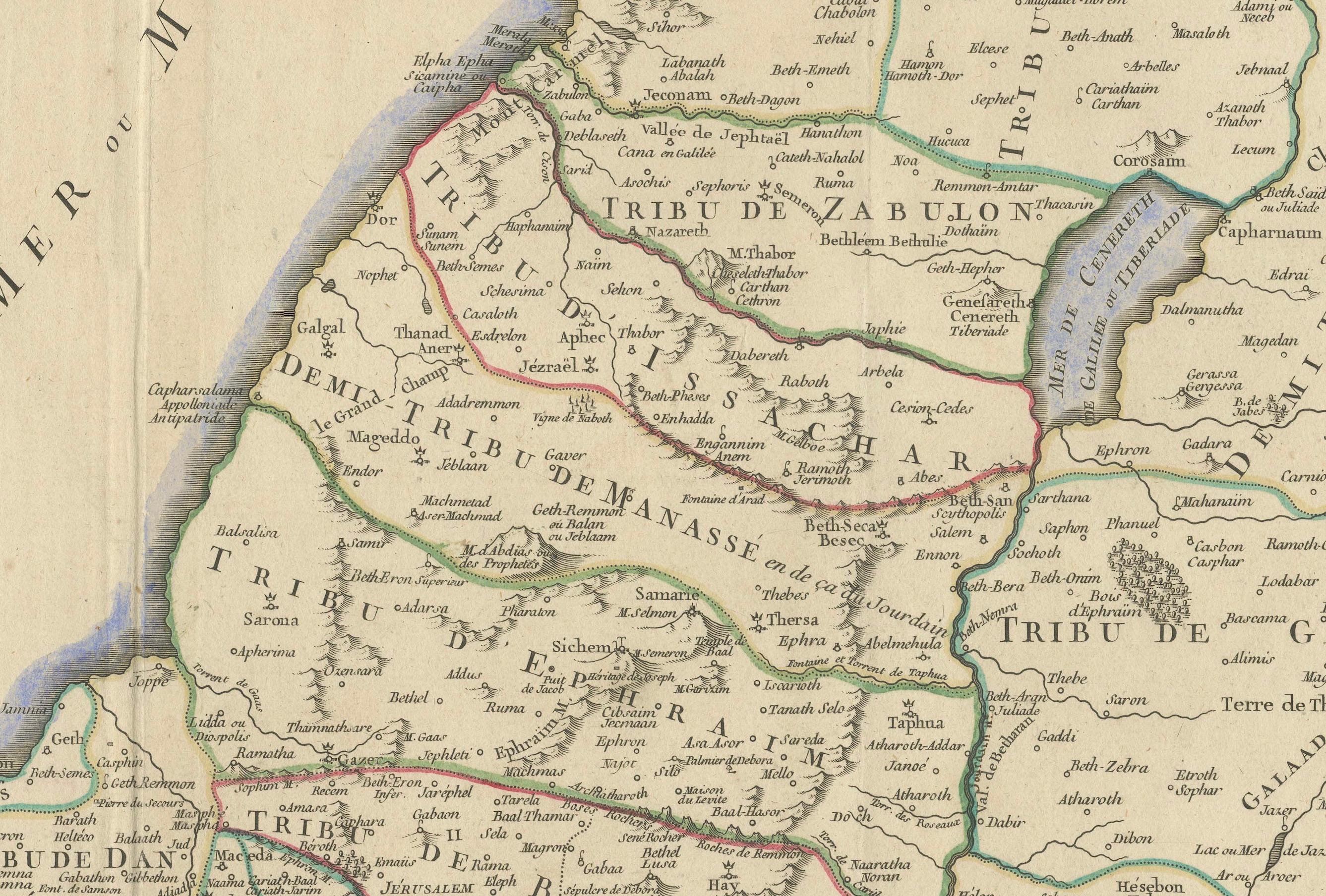 Milieu du XVIIIe siècle Map of the Holy Land : The Land of Canaan and the Twelve Tribes, 1750 en vente