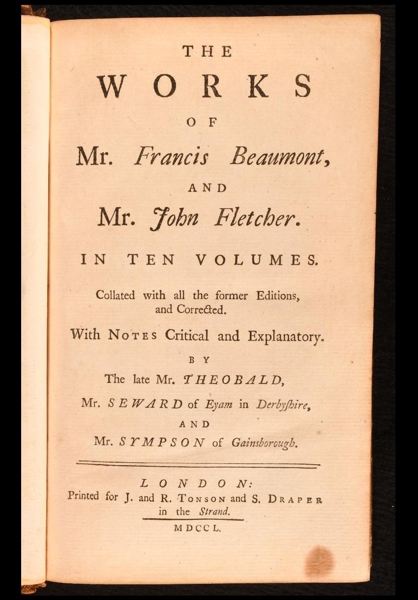 Carta 1750 Le opere di Mr. Francis Beaumont e di Mr. John Fletcher in vendita