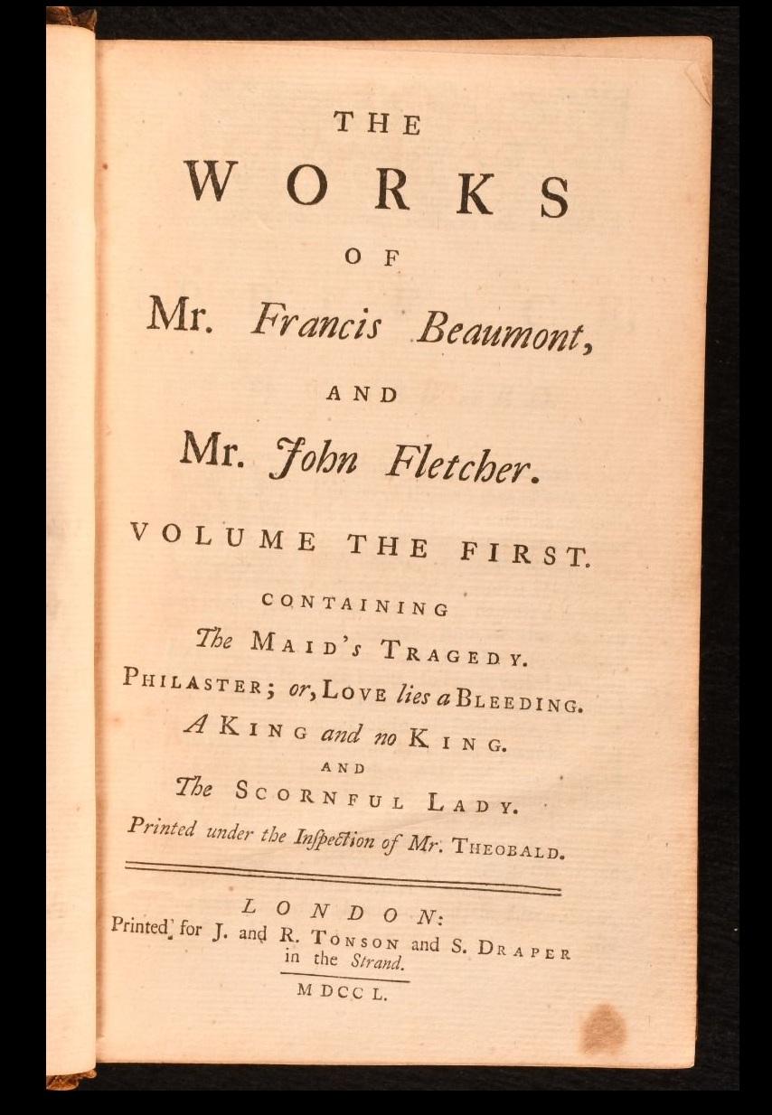 1750 Le opere di Mr. Francis Beaumont e di Mr. John Fletcher in vendita 1