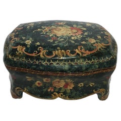 1750 Venezia Italy Green Lacquered Wooden Box Jewelry Case and Floral Decoration