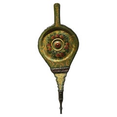 1750 Venezia Italy Green Lacquered Wooden Fireplace Bellows with Flowers