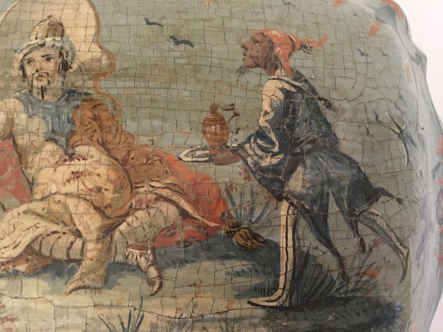 1750 Venecia Italia Caja de madera lacada en verde azul claro y perfilada con flores en venta 8