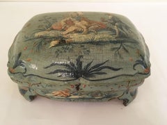 1750 Venezia Italy Green Light Blue Lacquered and Shaped Wooden Box with Flowers