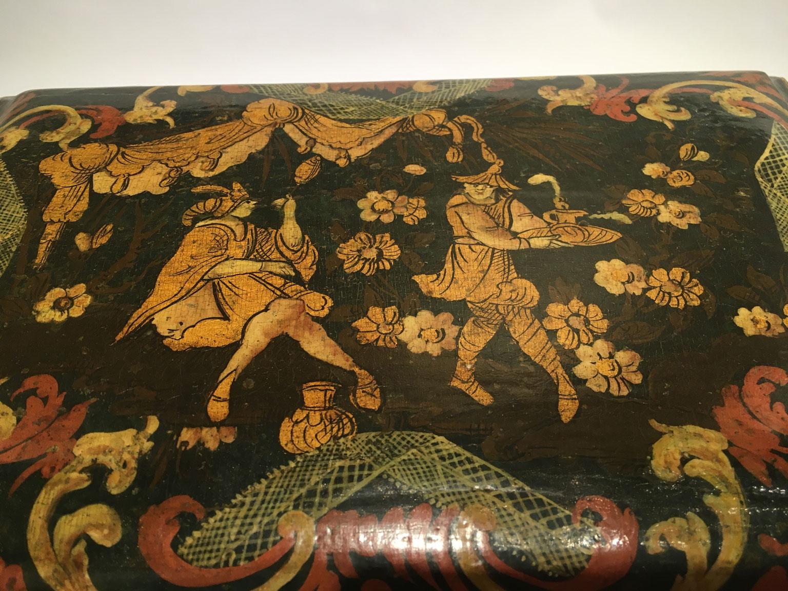 1750 Venezia Italia Caja de Madera Lacada Azul Oscuro con Decoración Dorada en venta 11