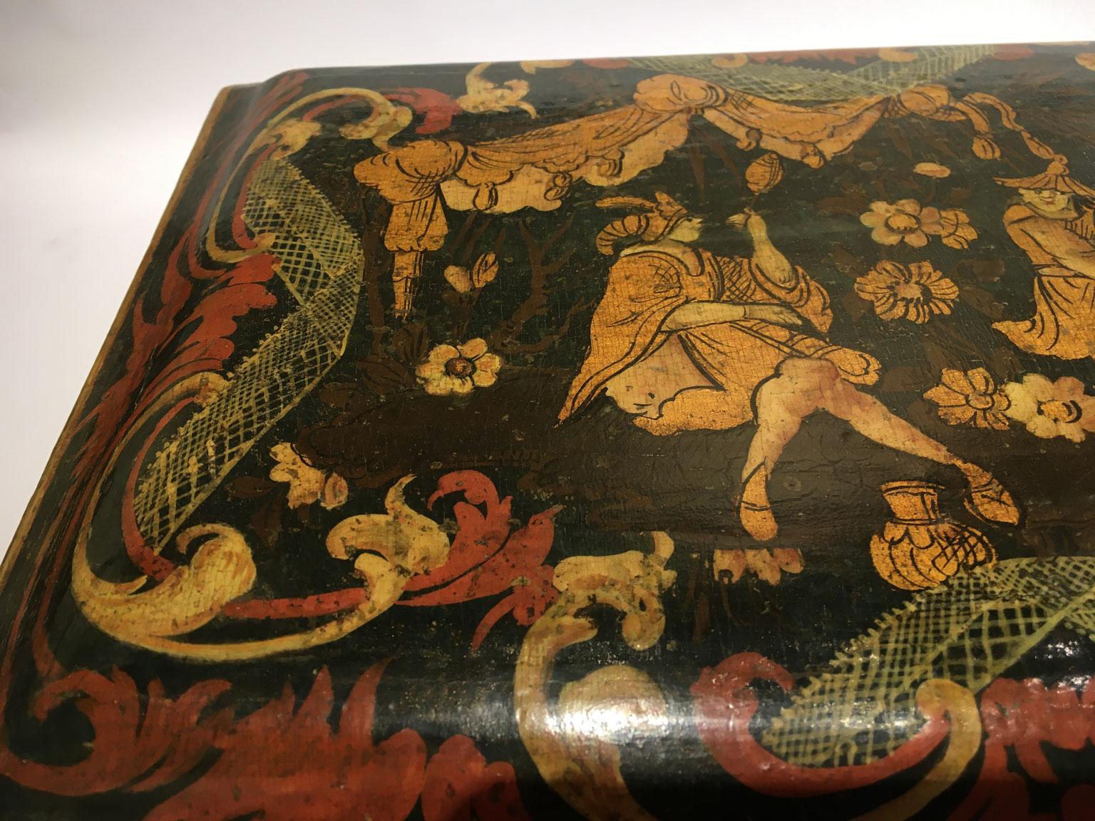 1750 Venezia Italia Caja de Madera Lacada Azul Oscuro con Decoración Dorada en venta 12