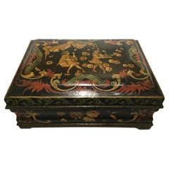 1750 Venezia Italy Lacquered Dark Blue Wooden Box with Golden Decoration